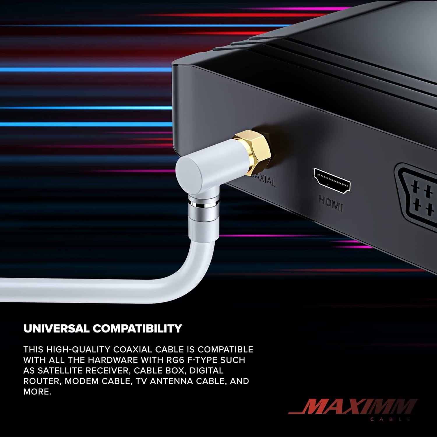 Cable Coaxial RG6 Maximm 0.61m con Conector Angulado 90° - Paquete de 2