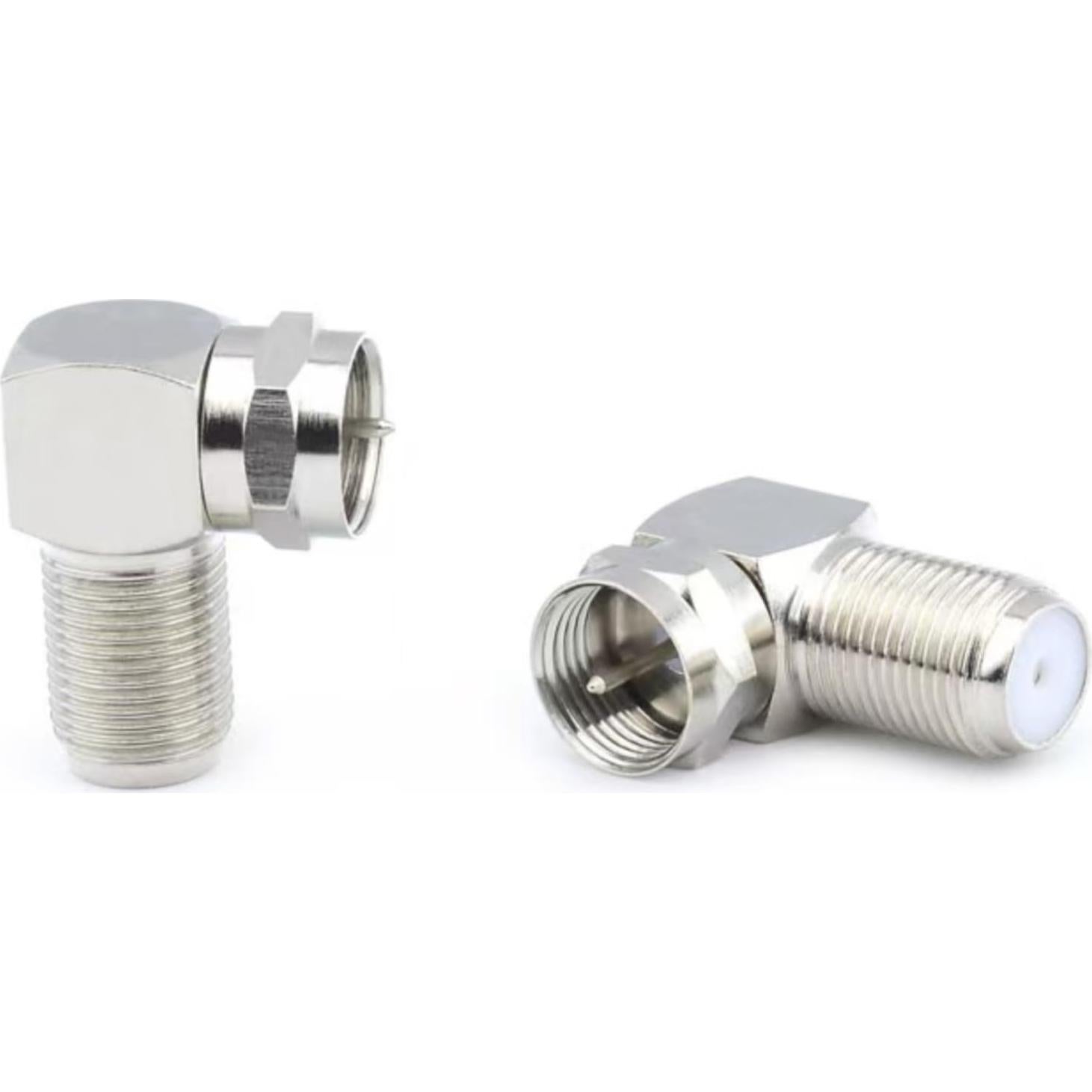 Paquete de 2 Conectores Coaxiales 90 Grados ZY RG6 Macho a Hembra