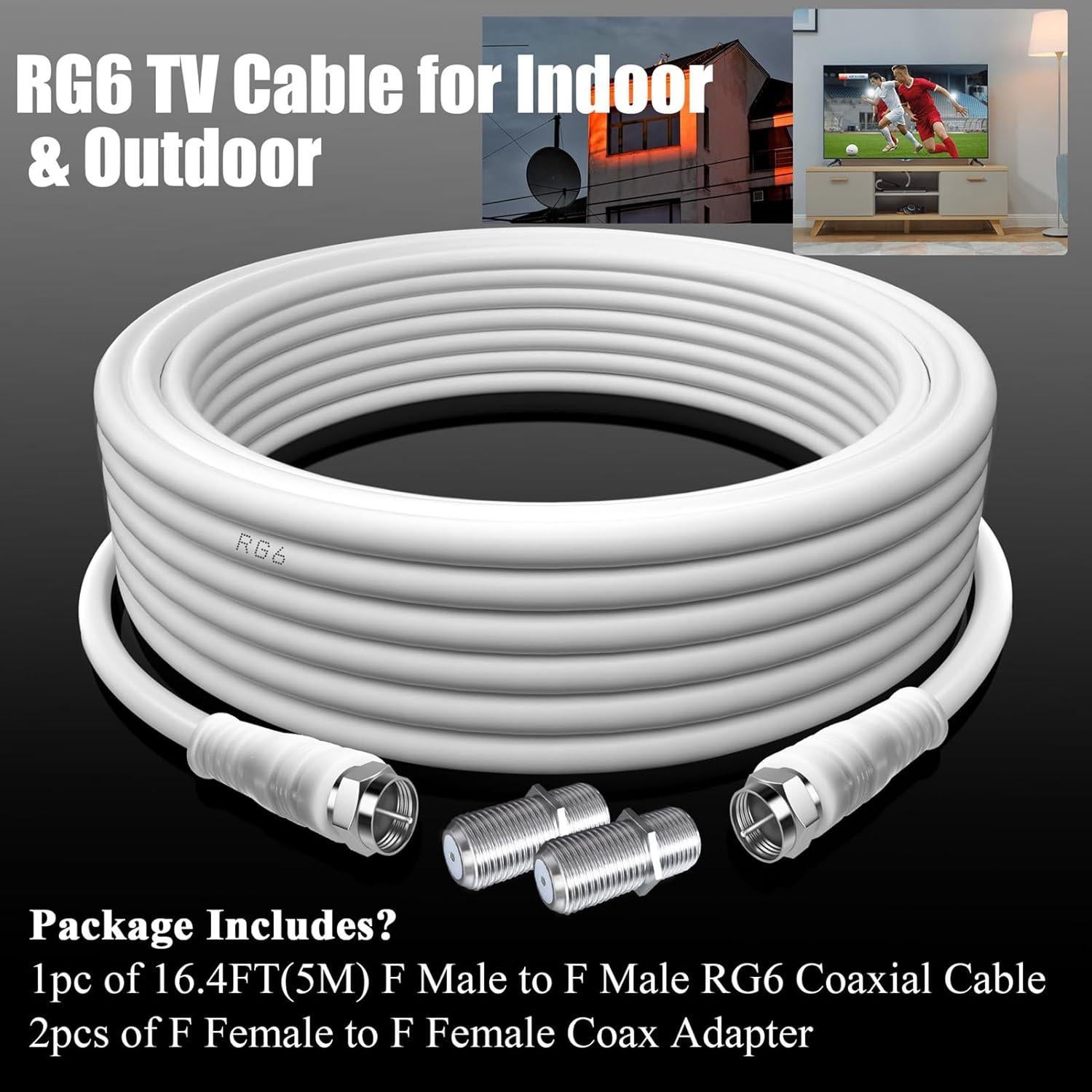 Cable Coaxial RG6 TUOLNK 5M Macho a Macho 75 Ohm Blanco