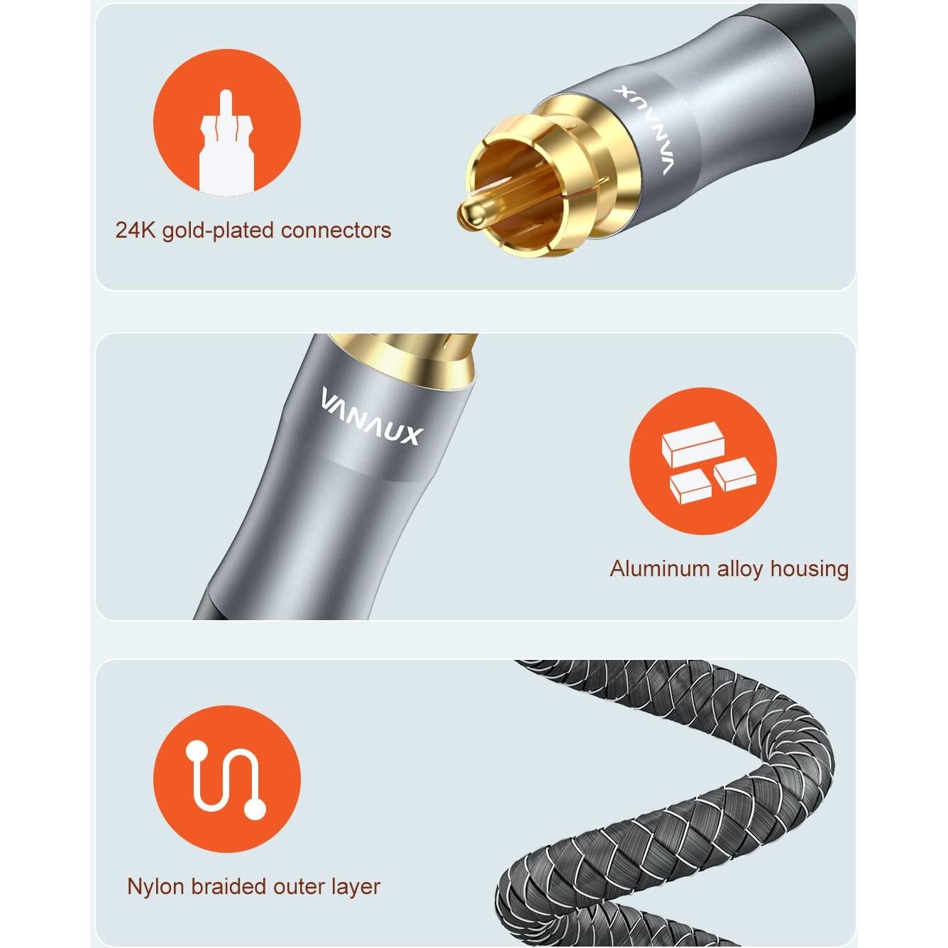 Cable Subwoofer VANAUX 0.91m RCA Macho a Macho Audio Digital