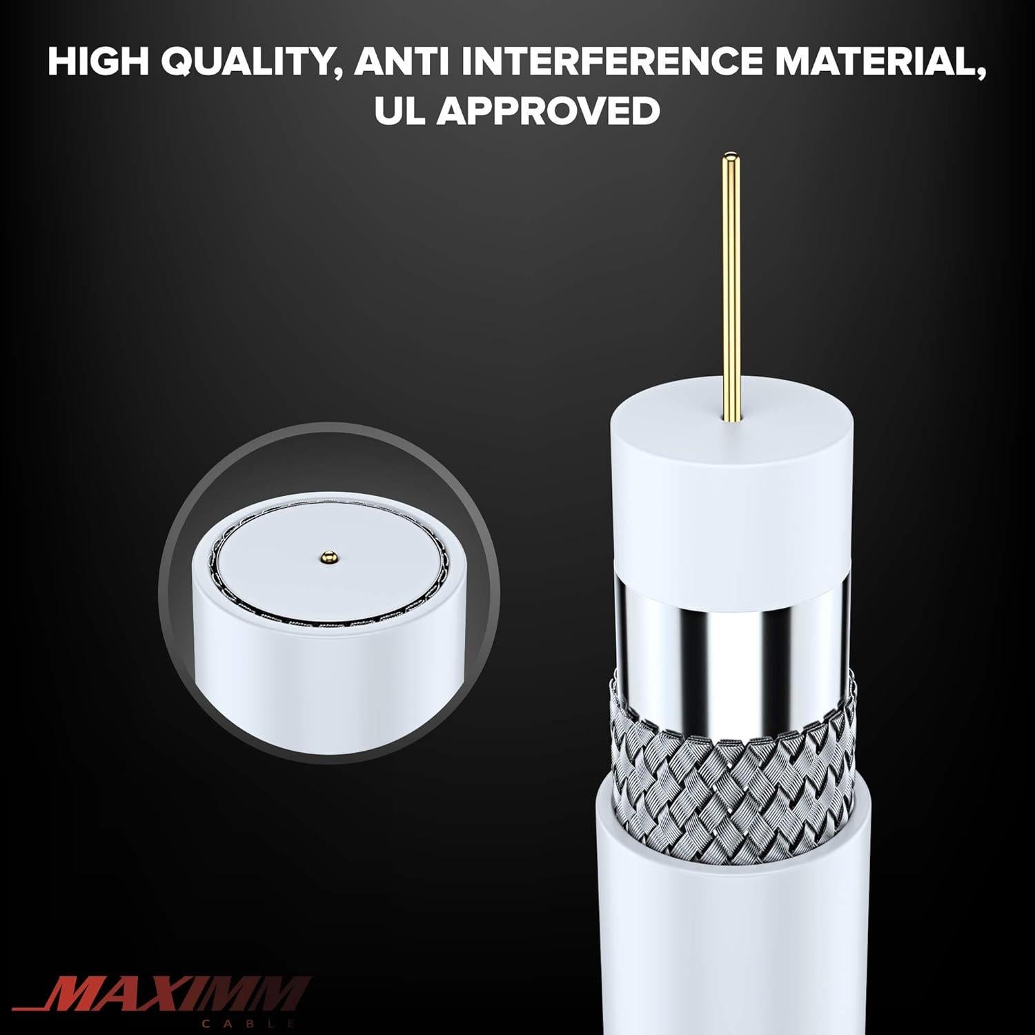 Cable Coaxial Maximm RG6 Triple Apantallado 0.46m Blanco