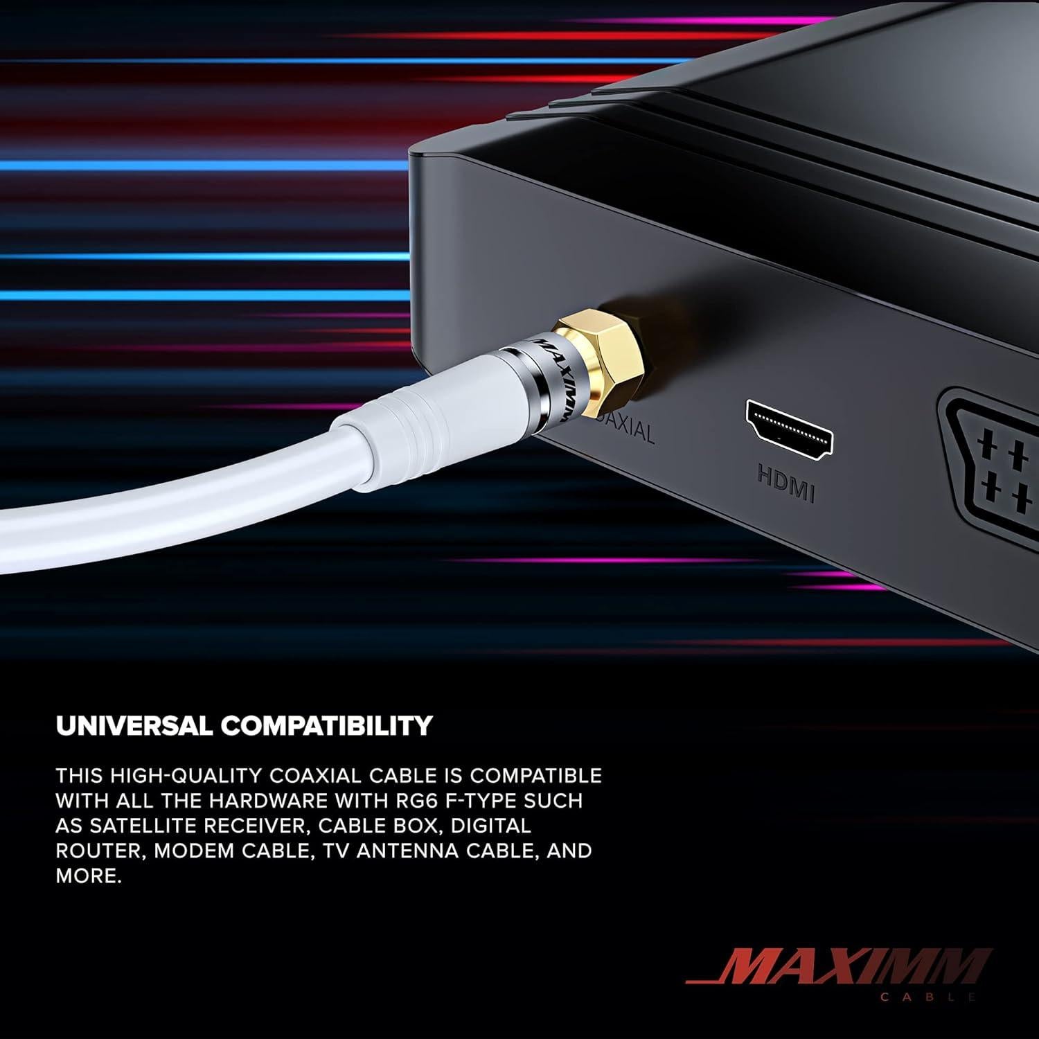 Cable Coaxial Maximm RG6 Triple Apantallado 0.46m Blanco