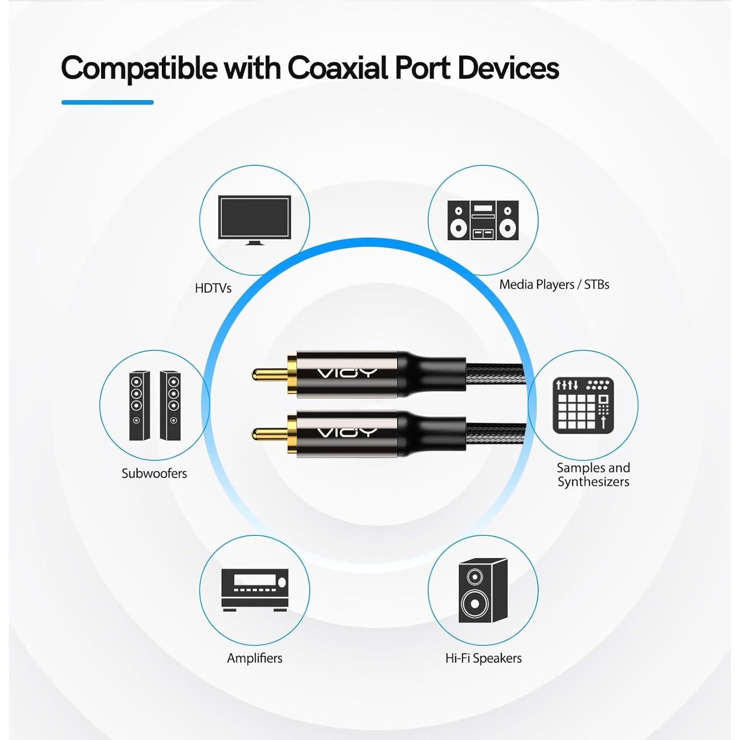 Cable de Audio Digital Coaxial VIOY 1M RCA Macho a Macho HiFi