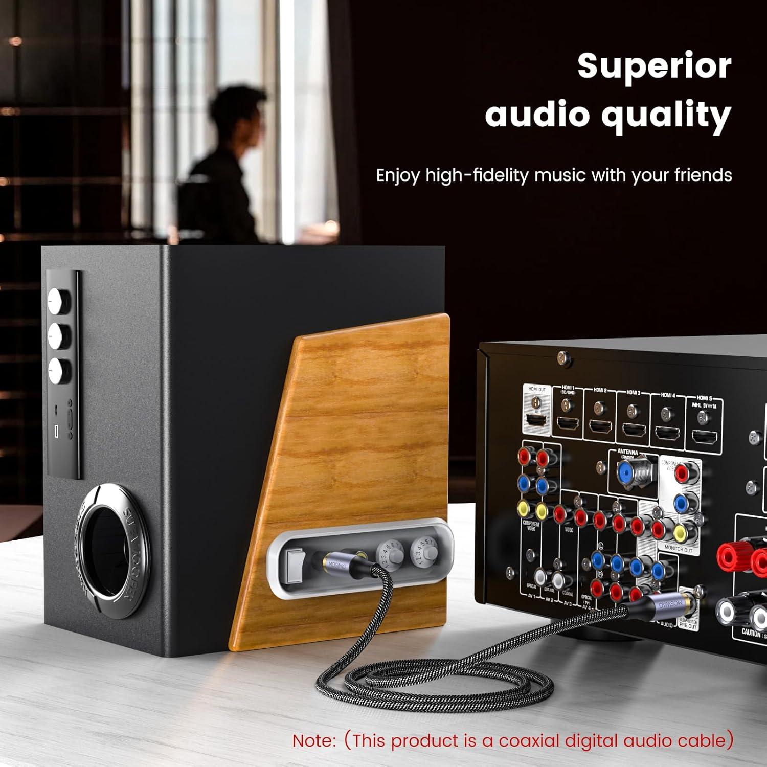 Cable Coaxial RCA Digital MOSWAG 1M, Audio HiFi, 24K Oro