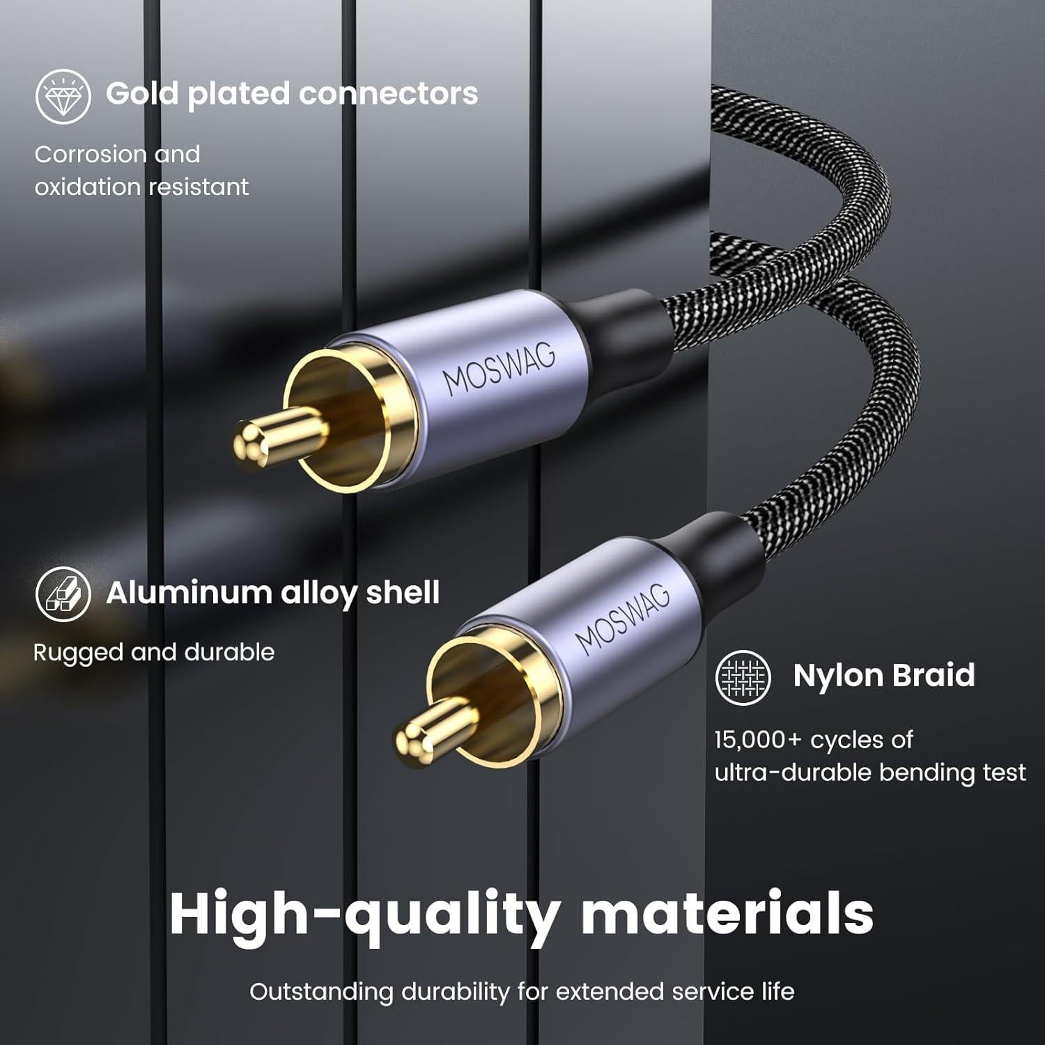 Cable Coaxial RCA Digital MOSWAG 1M, Audio HiFi, 24K Oro