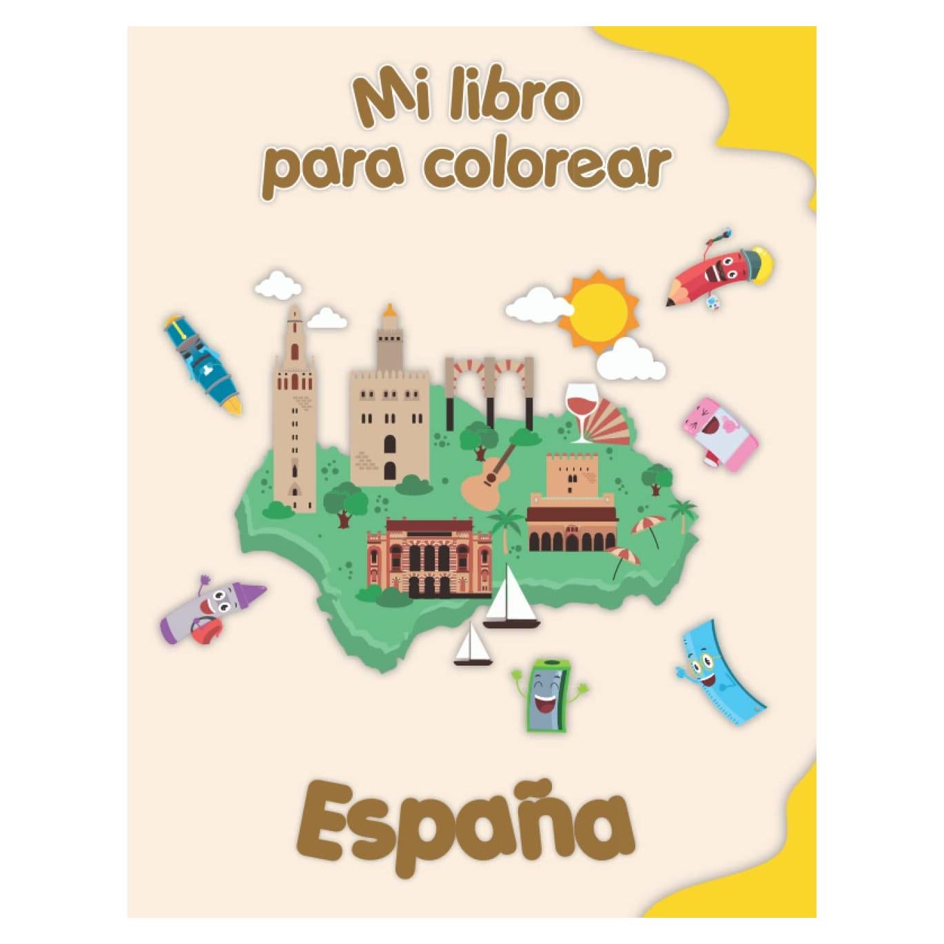 Mi libro para colorear sobre España: Dibujos para colorear de animales, paisajes y personajes, niños de 2 a 6 años (Spanish Edition)