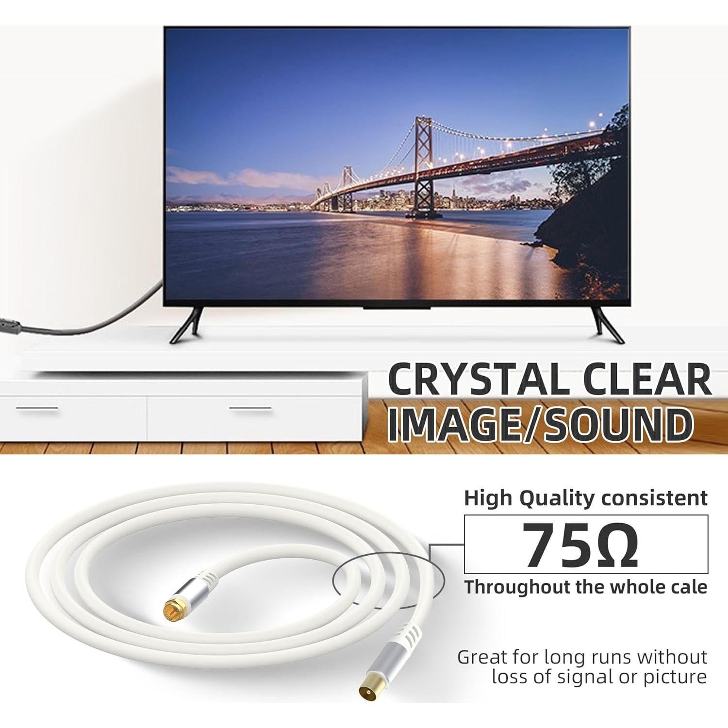 Cable Coaxial RG6 1.5m Tipo F Macho a TV PAL Macho 75Ohm