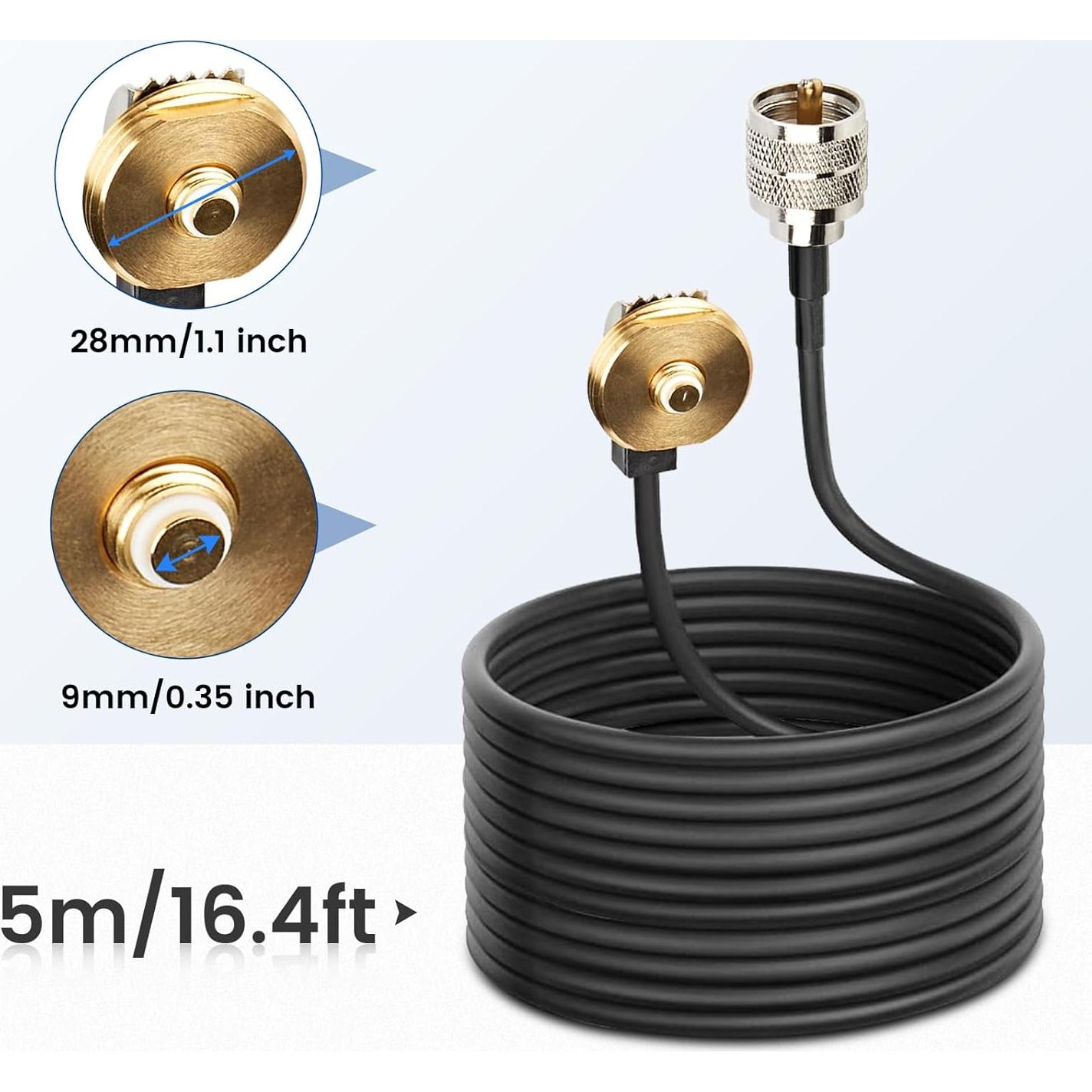 Cable Coaxial RG58 Anina 4.9m NMO a PL259 Macho con Tapa