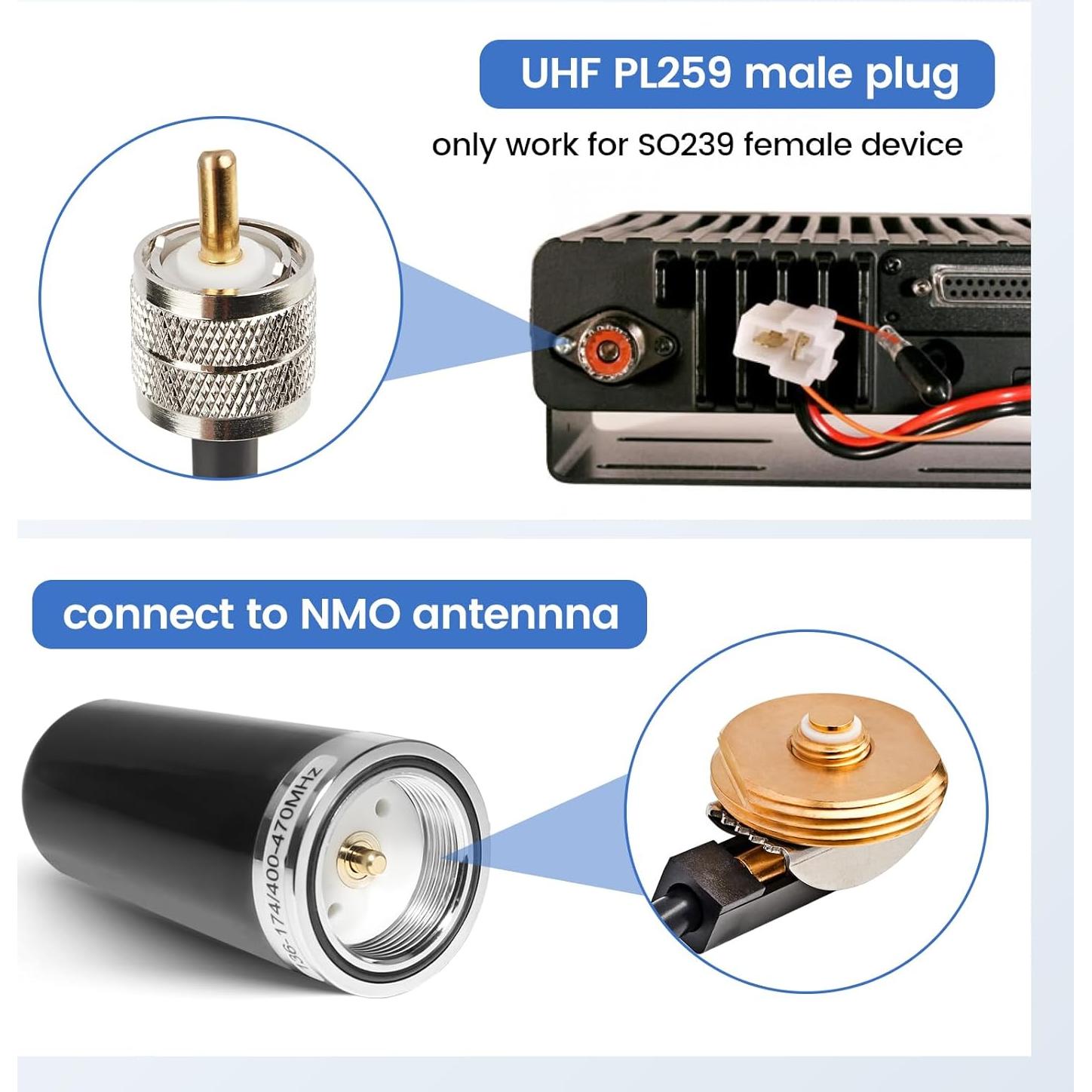 Cable Coaxial RG58 Anina 4.9m NMO a PL259 Macho con Tapa