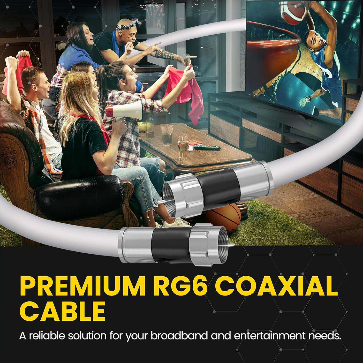 Cable Coaxial RG6 0.91m Blanco - Alta Velocidad Internet y TV