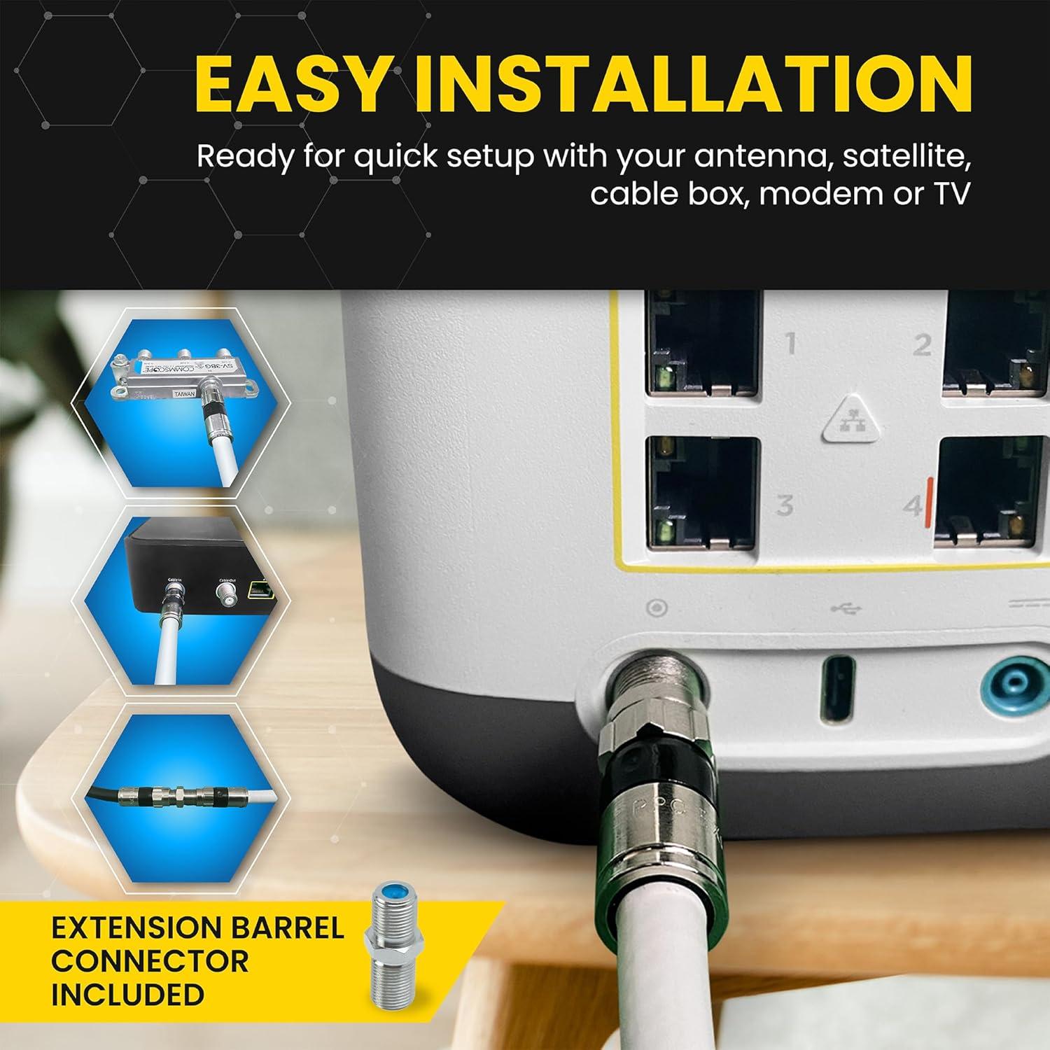 Cable Coaxial RG6 0.91m Blanco - Alta Velocidad Internet y TV