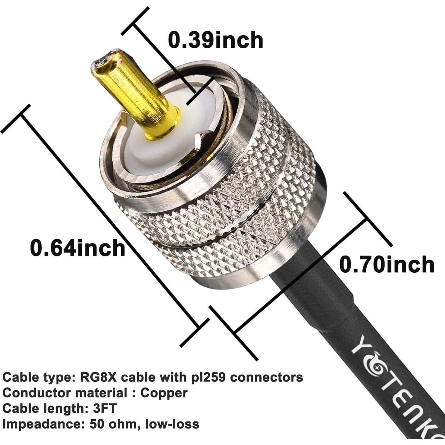 Cable Coaxial RG8X 0.91 m YovKiss - Paquete de 3 UHF PL259