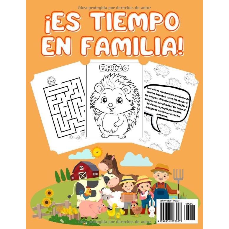 Animales de granja: Cuaderno de Colorear de Animales de la Granja: Lindos, Simples y Divertidos, con Curiosidades y Laberintos para Niños de 3 a 6 Años! (Spanish Edition)