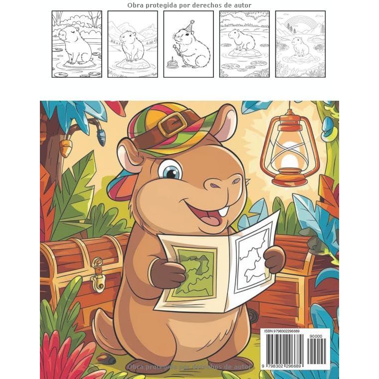 Capibara libro de colorear: Para niños de 3 a 12 años: 30 páginas divertidas y fáciles de 8,5" x 11" para niñas, niños y bebés (Spanish Edition)