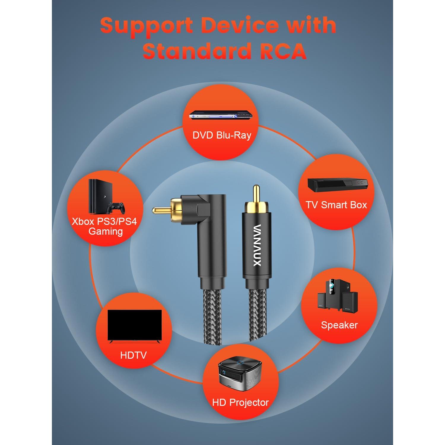 Cable RCA 90 Grados VANAUX 1.5m Audio Coaxial Digital