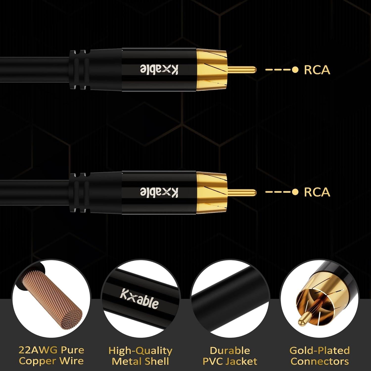 Cable RCA Kxable 7.62m para Subwoofer y Audio Digital