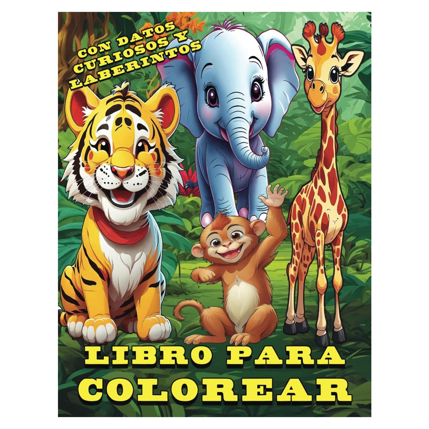 LIBRO PARA COLOREAR: PARA NINOS CON ANIMALES DINOSAURIOS DATOS CURIOSOS Y LABERINTOS (Spanish Edition)