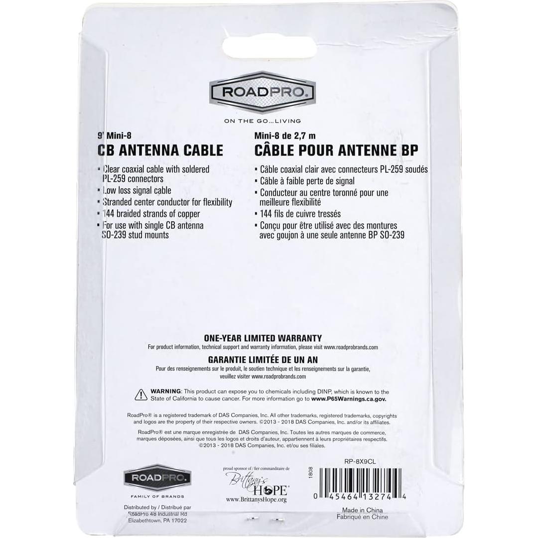 Cable Coaxial RoadPro RP-8X9CL 2.2m PL-259 Macho