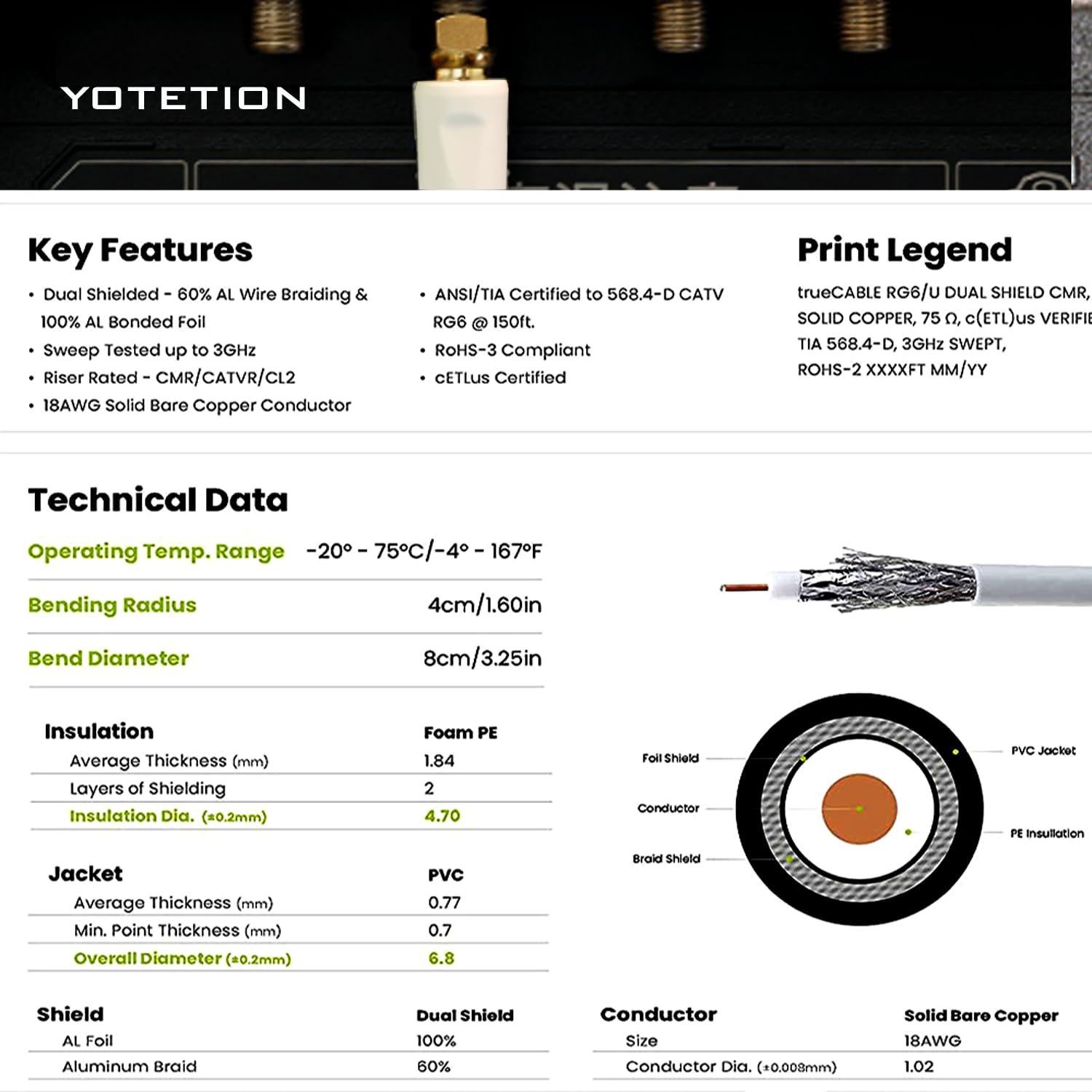 Cable Coaxial RG6 30.48 m Doble Blindado para Internet y TV