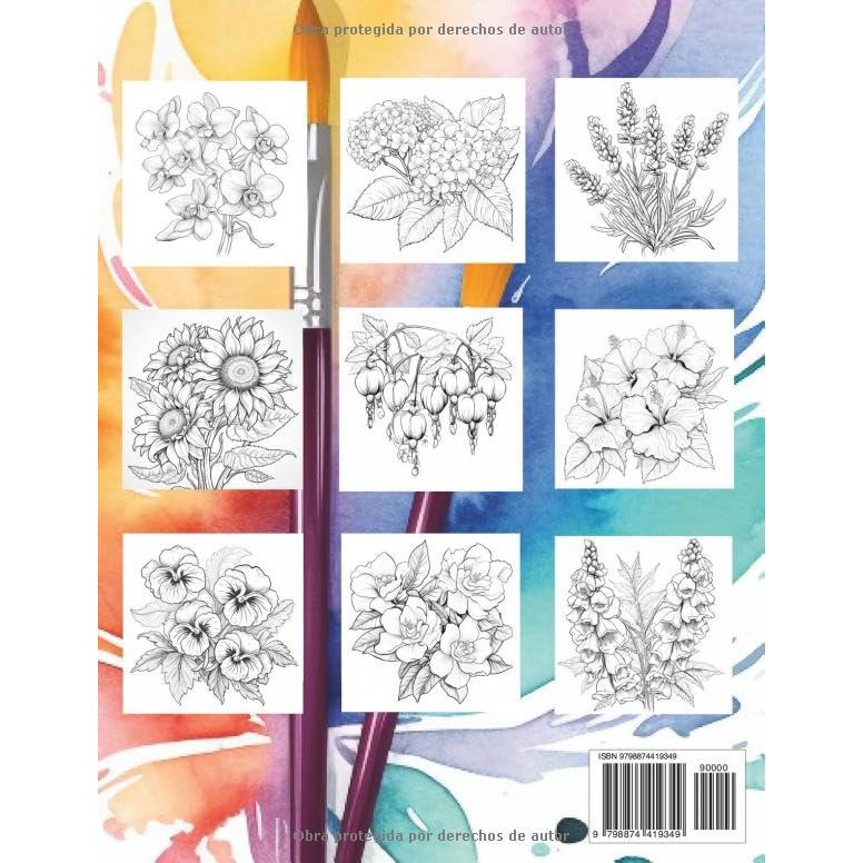 Libro para pintar flores con acuarela: para adolescentes y adultos (Spanish Edition)