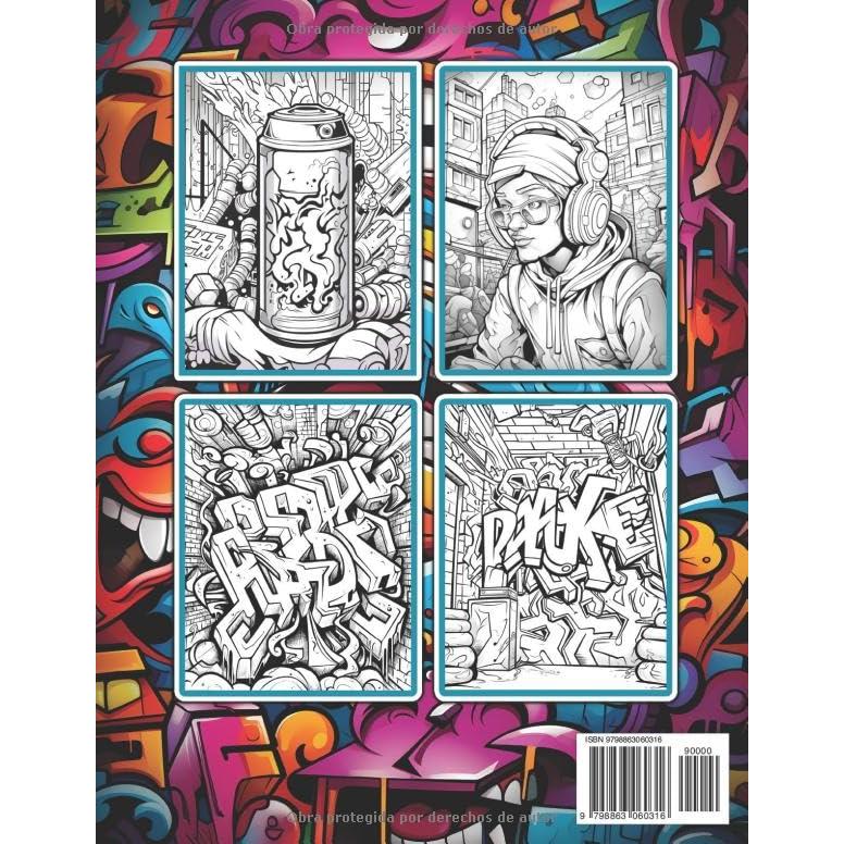 Graffiti Libro de Colorear: 50 Ilustraciones y Dibujos Profesionales Con Graffiti Arte Callejero para Adolescentes y Adultos para Aliviar el Estrés y Relajarse (Spanish Edition)