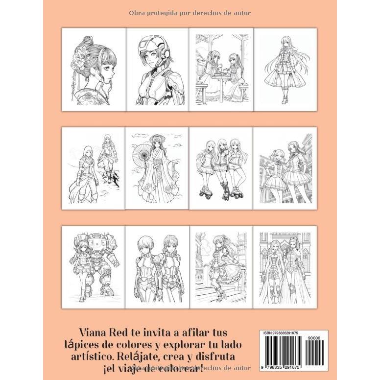 Chicas Anime libro de colorear para adolescentes: 54 diseños con adorables personajes en distintos estilos de moda y temas mágicos (Spanish Edition)