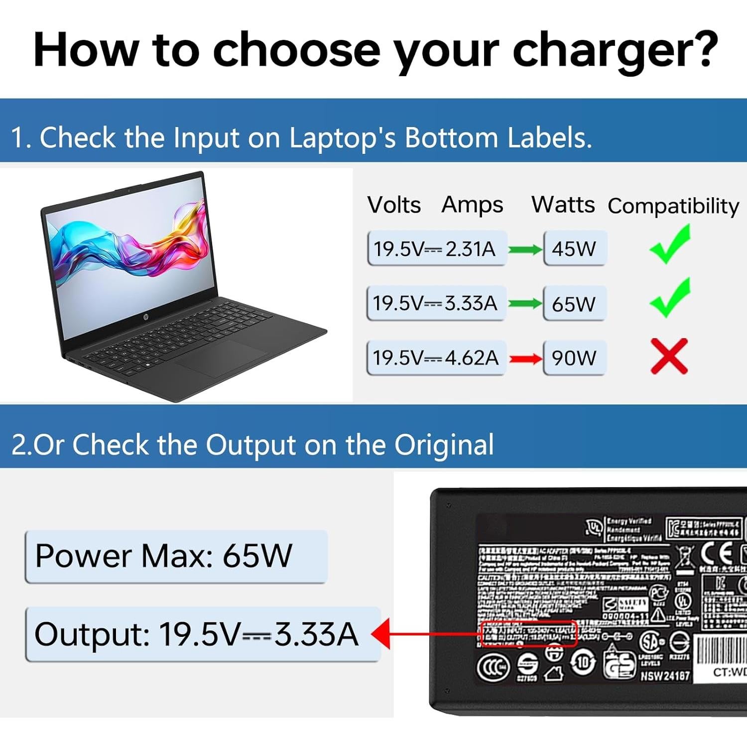 Cargador Laptop 65W Aimusen HP Elitebook Probook 19.5V 3.33A