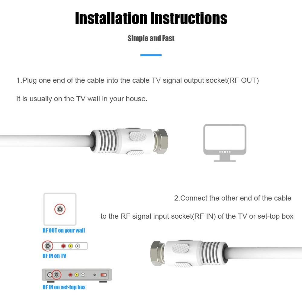 Cable Coaxial RG6 2 Unidades 30.48 cm con Conectores F Macho