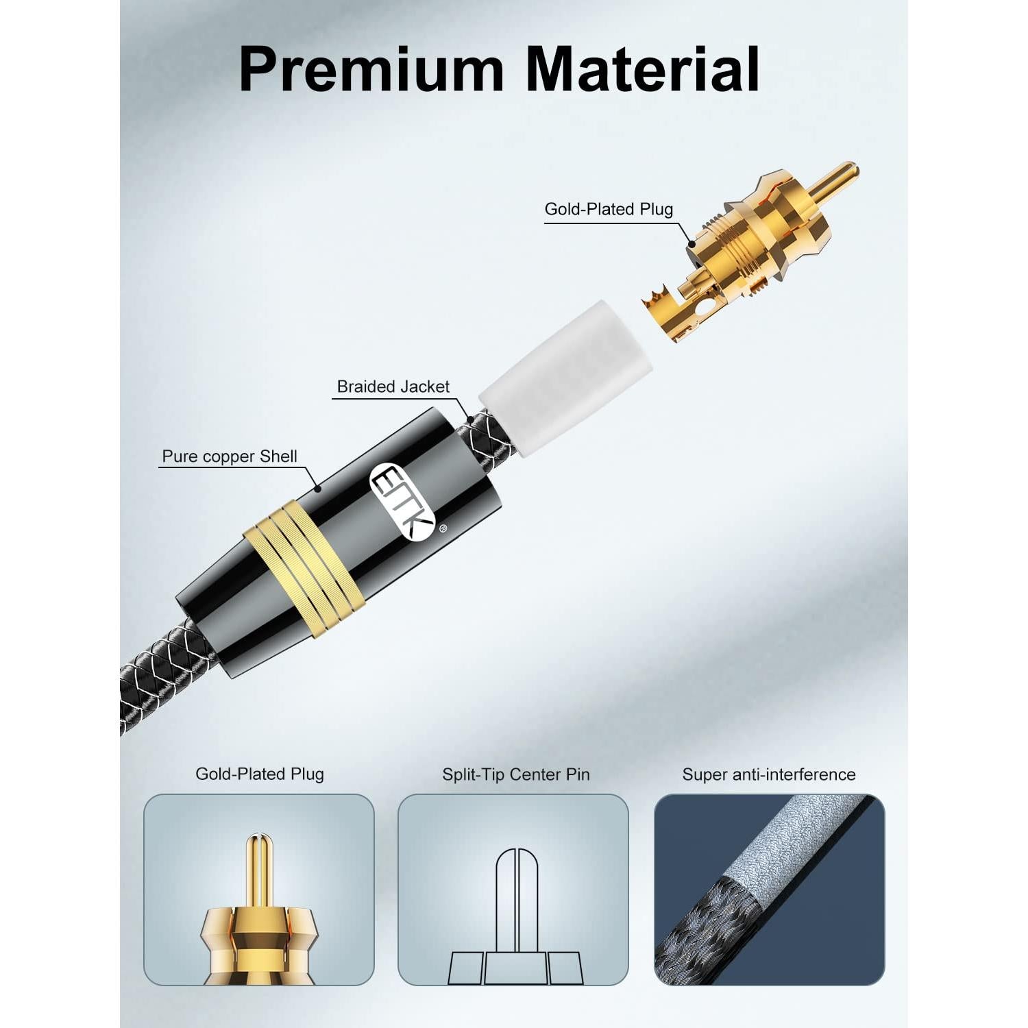 Cable Subwoofer RCA EMK 0.5M Doble Apantallado 24K
