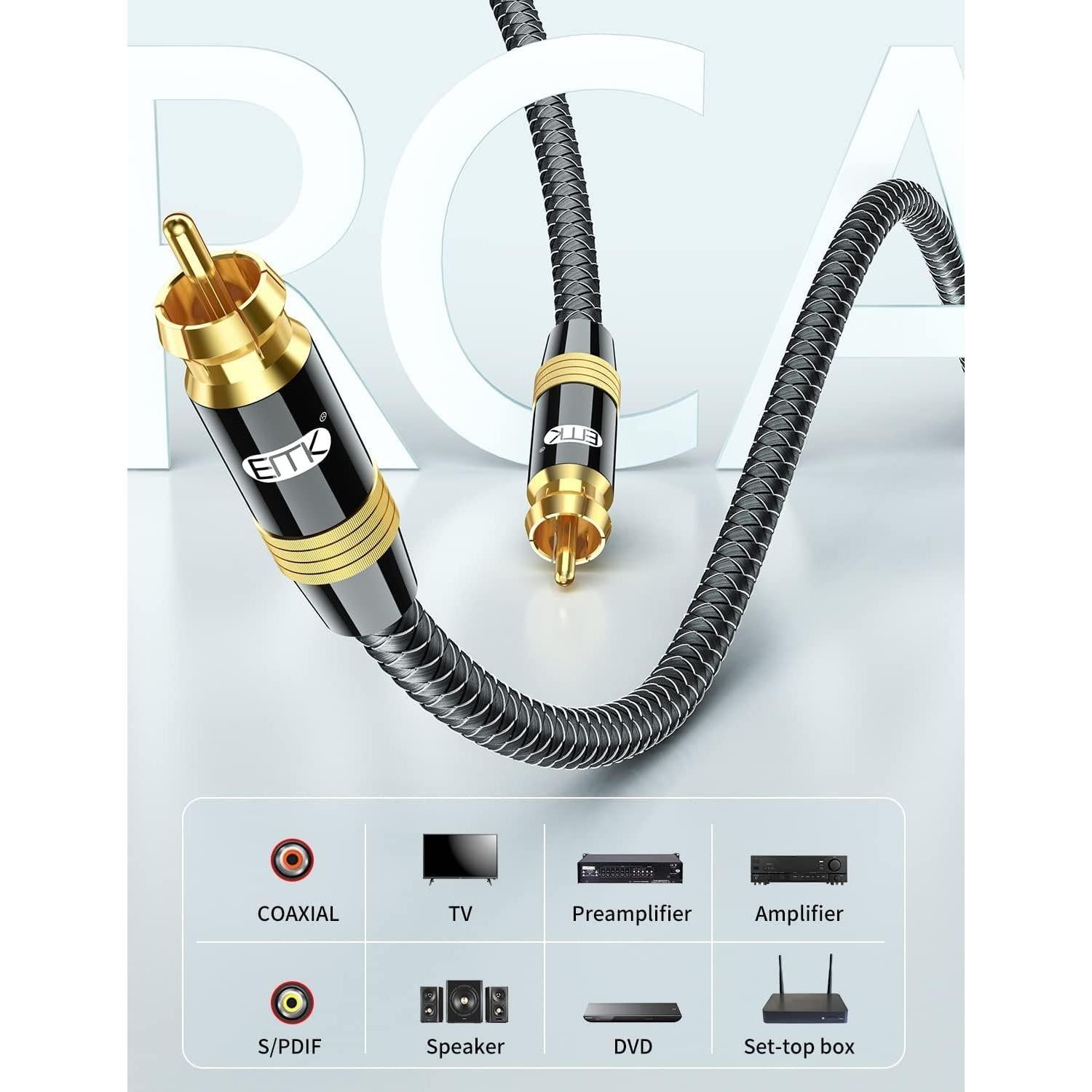 Cable Subwoofer RCA EMK 0.5M Doble Apantallado 24K