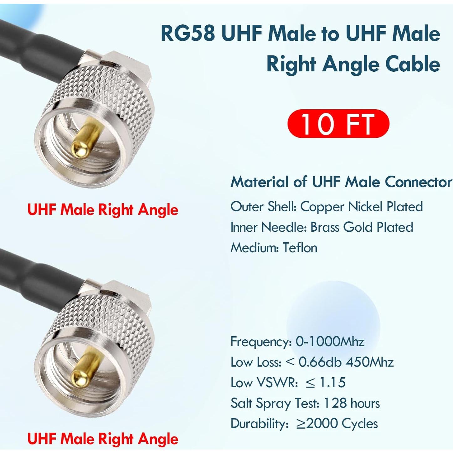 Cable Coaxial RG58 3.05M UHF Macho a Macho MOOKEERF