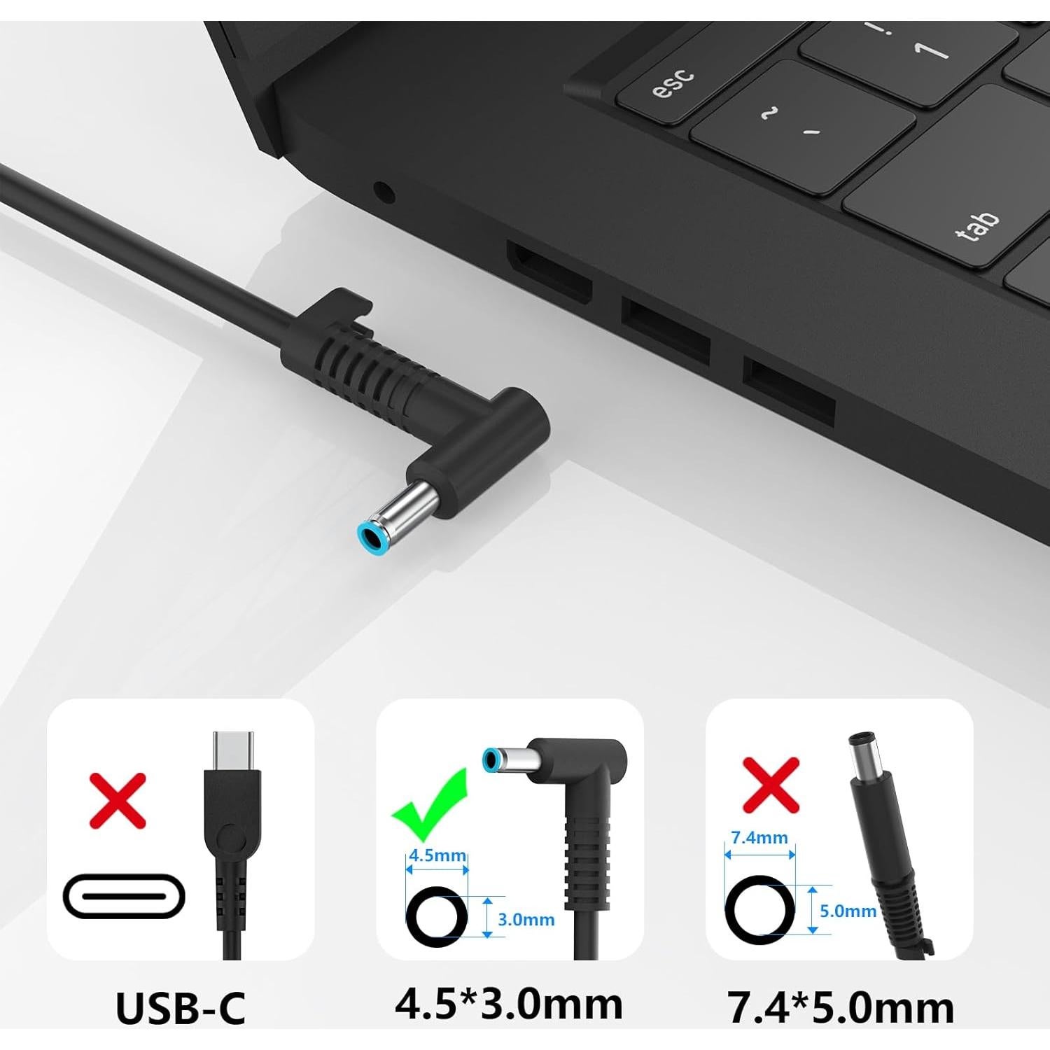 Cargador Laptop 65W HP Adaptador Corriente 4.5x3.0mm