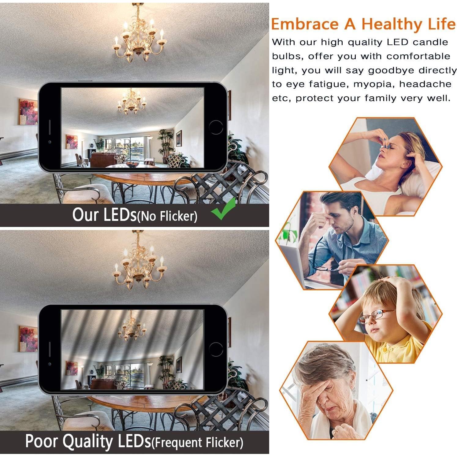 Paquete de 12 Bombillas LED E12 4W 2700K Candelabro Hueliv