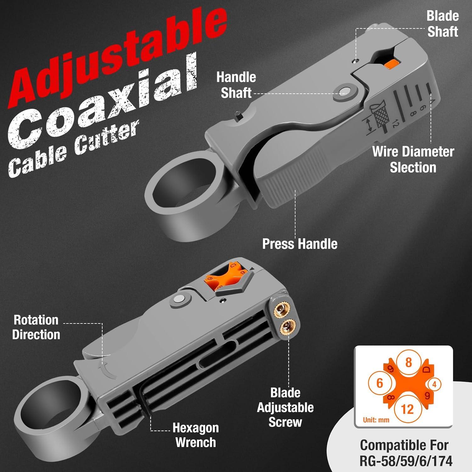 Crimpadora Coaxial ELenest RG59 RG6 con Pelacables y Conectores