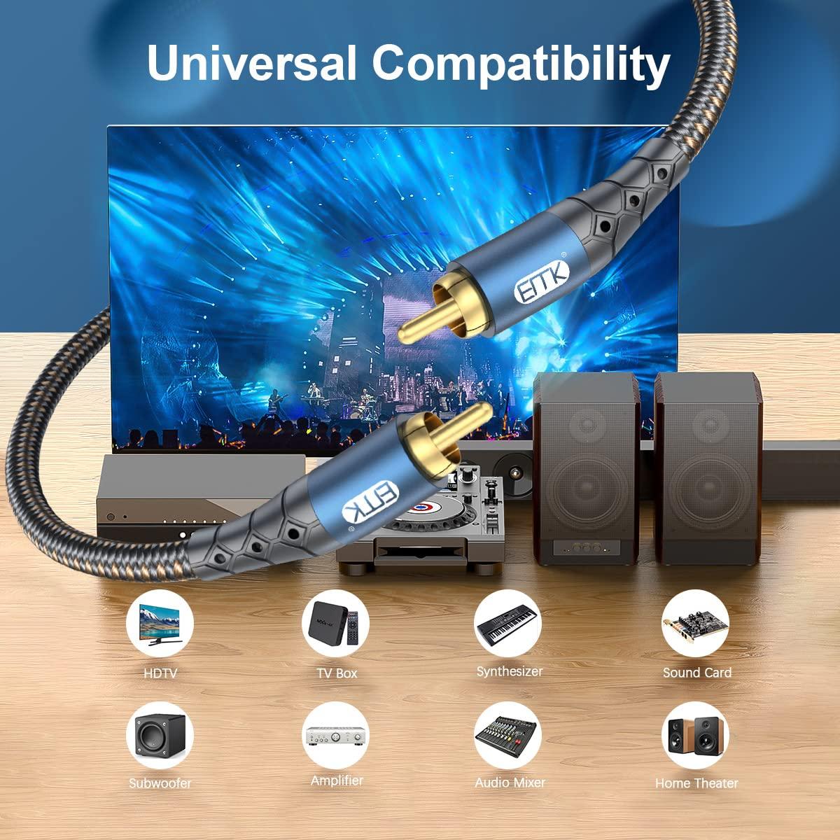 Cable de Subwoofer RCA a RCA EMK 2m Doble Blindado 24K