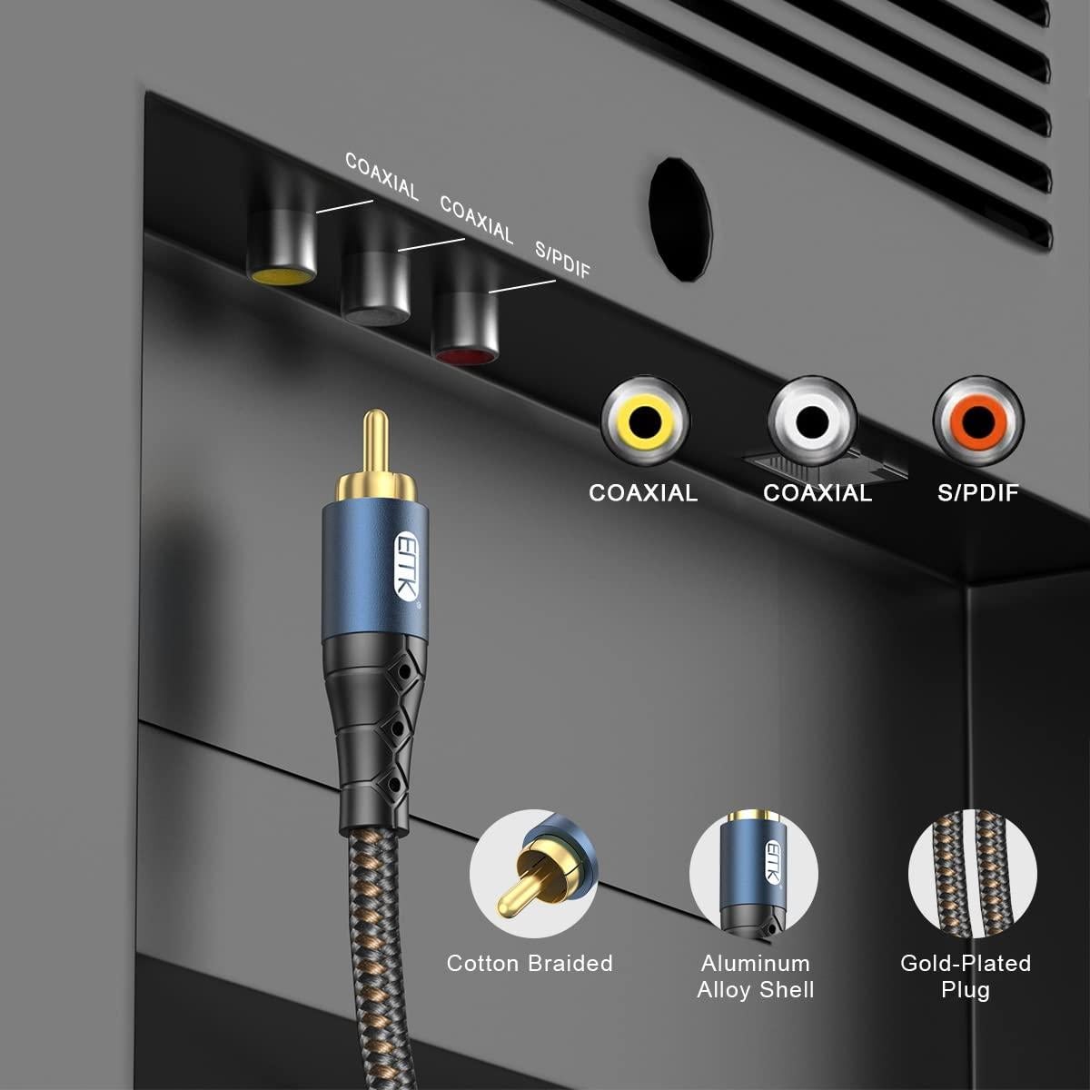 Cable de Subwoofer RCA a RCA EMK 2m Doble Blindado 24K