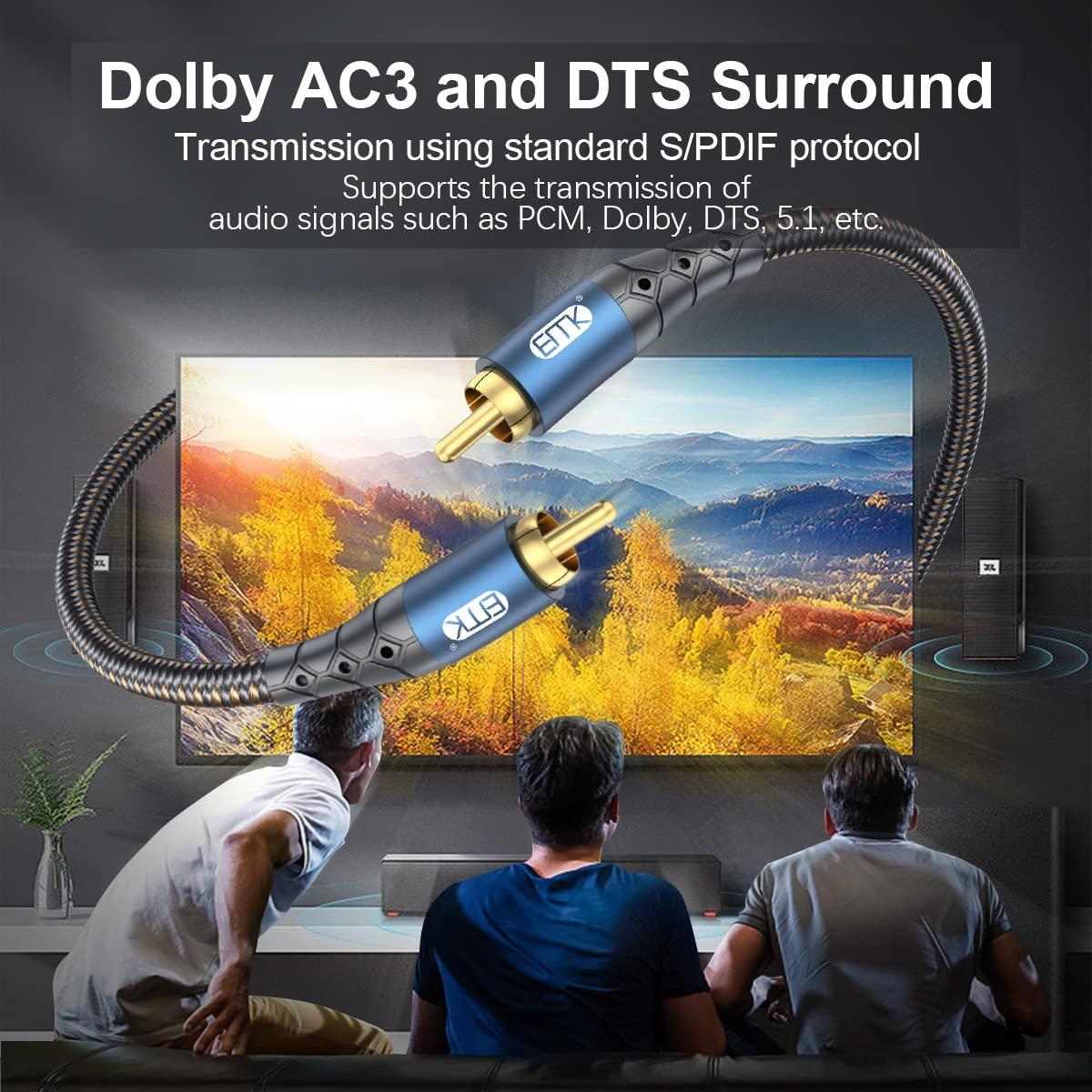 Cable de Subwoofer RCA a RCA EMK 2m Doble Blindado 24K