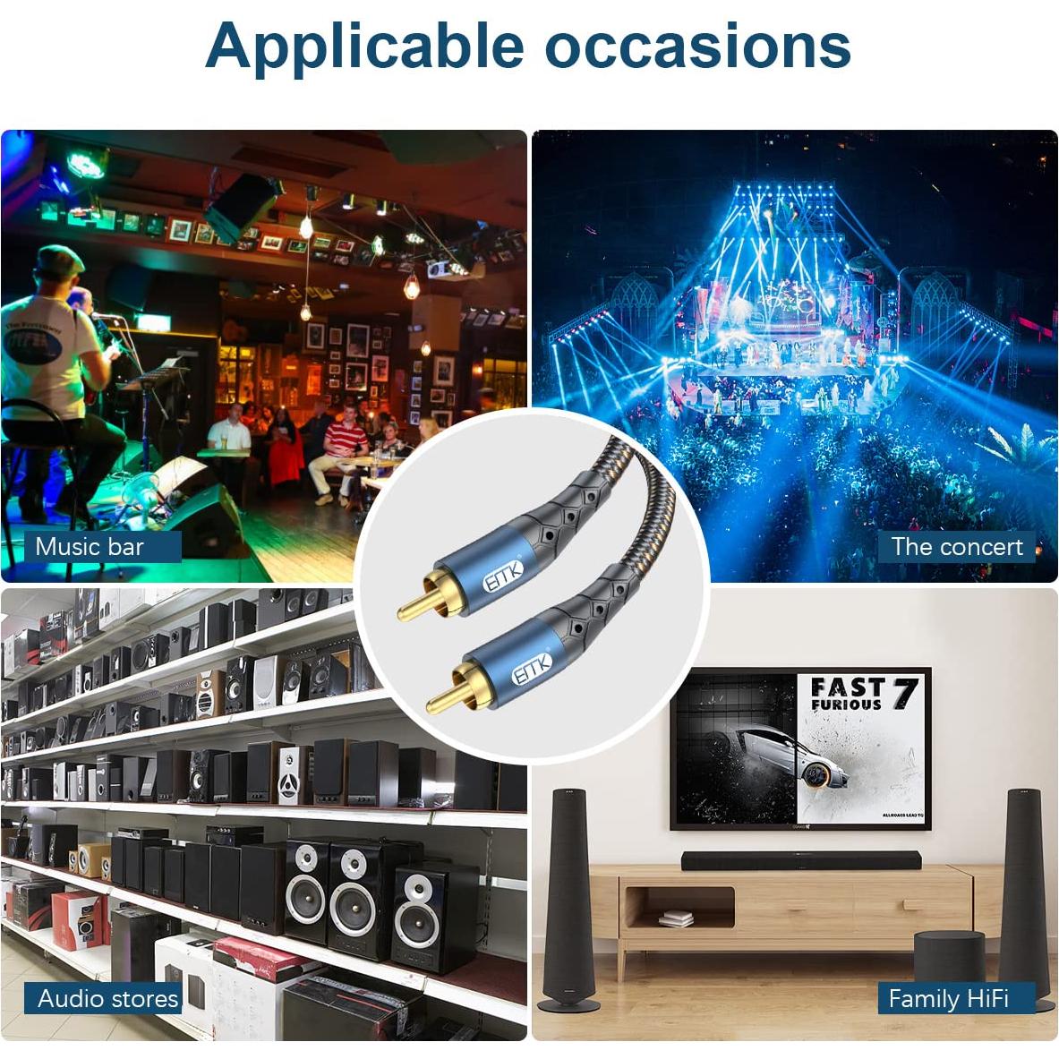 Cable de Subwoofer RCA a RCA EMK 2m Doble Blindado 24K