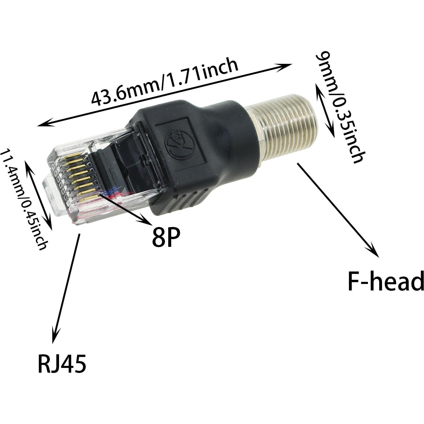 Adaptador Coaxial RF a RJ45 DGZZI 2 Piezas F Hembra Macho