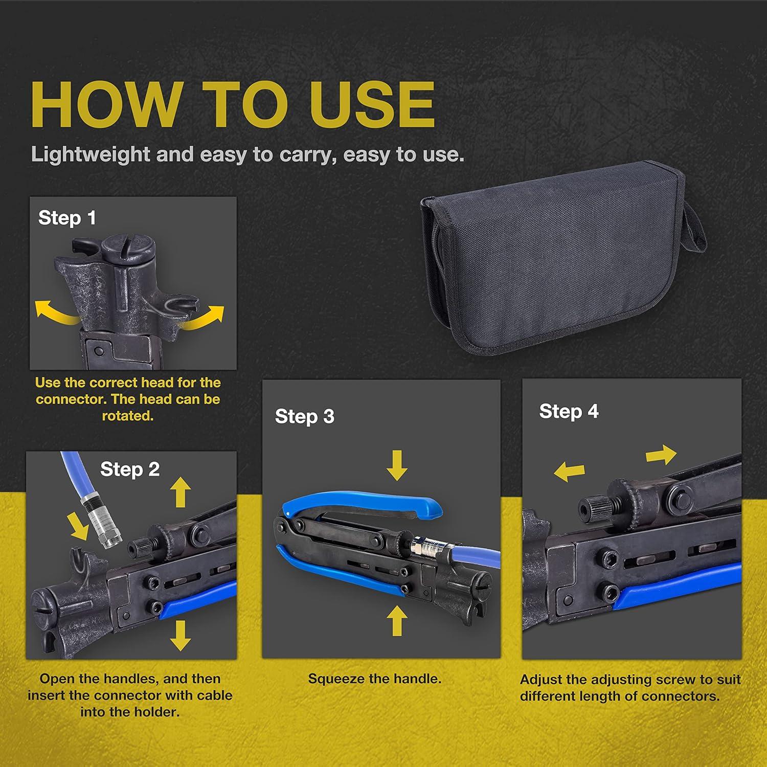 Kit de Crimpadora de Cable Coaxial KOTTO - RG6, RG59, RG11