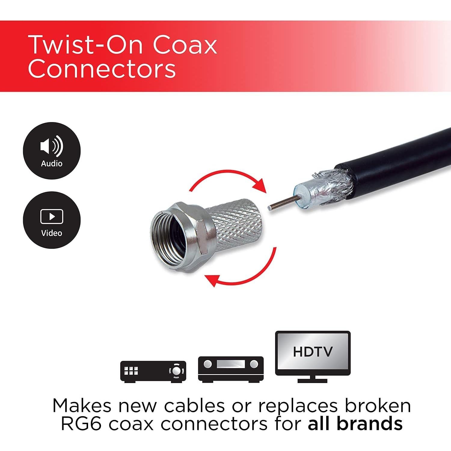Conectores Coaxiales F-Type Twist-On UltraPro RG6 - Paquete de 4