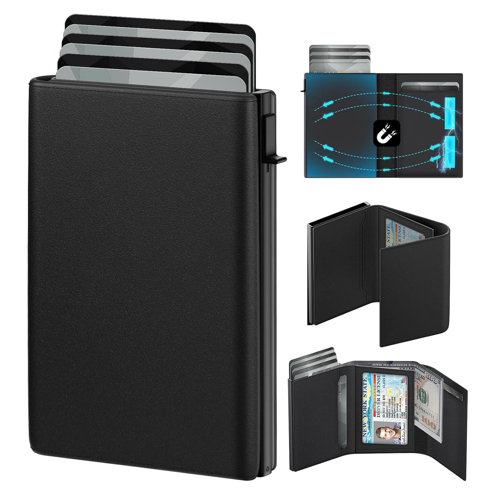 Cartera Inteligente GAOCHALE Minimalista RFID Negro 10-14 Tarjetas