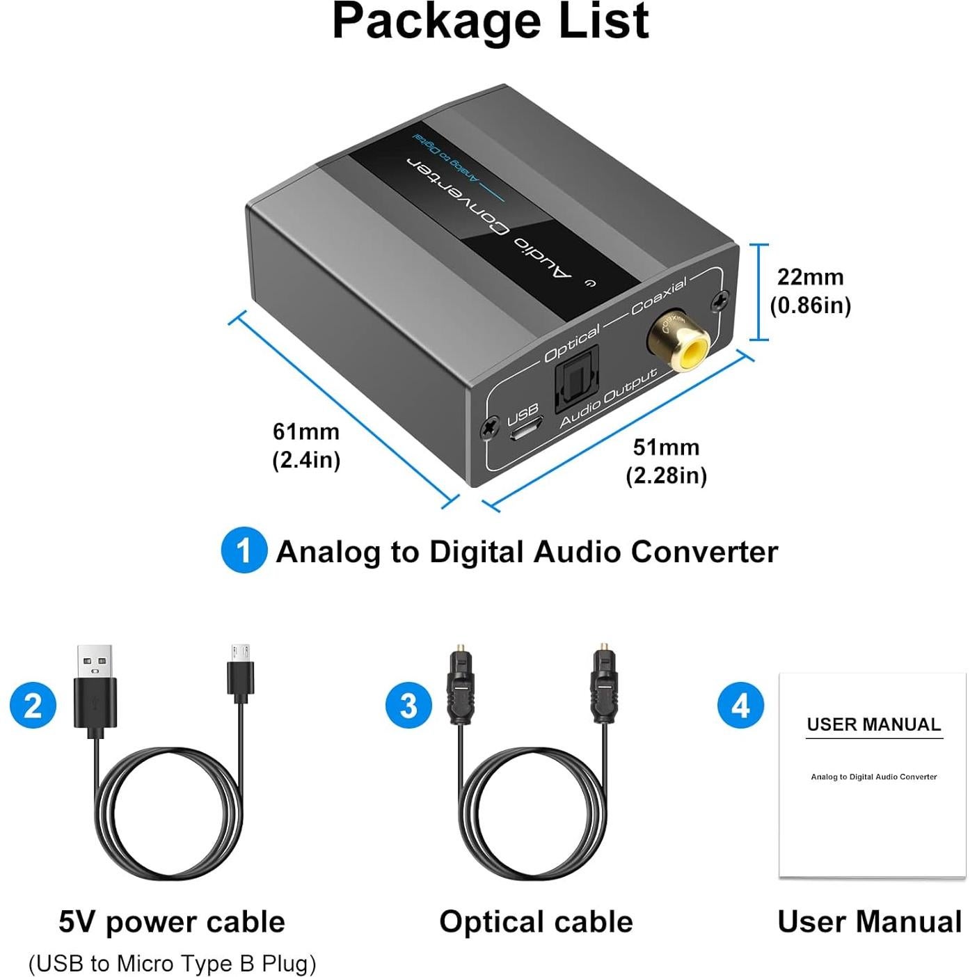 Convertidor de Audio Analógico a Digital VPFET RCA a Óptico