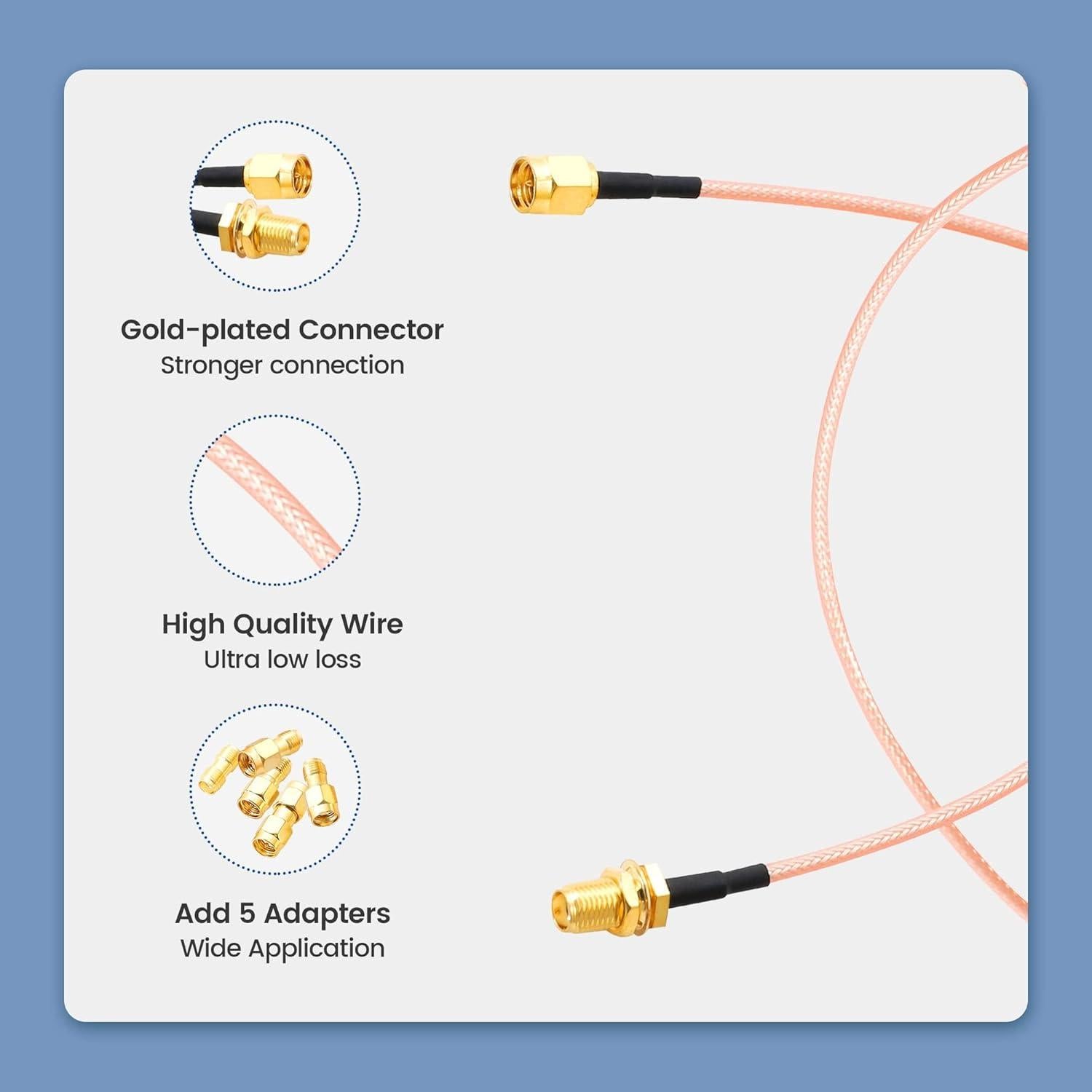 Cable Coaxial RG316 30cm SMA Macho a Hembra Anina + 5 Adaptadores