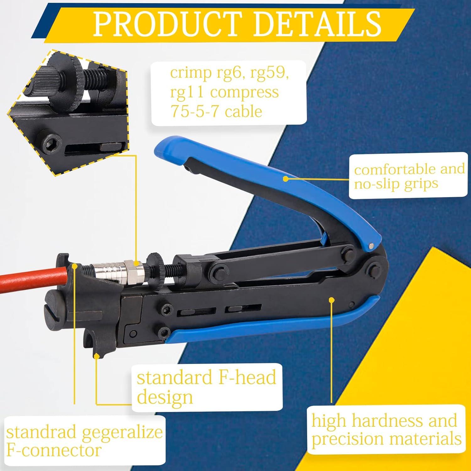 Kit de Crimpadora de Cable Coaxial AZUNYYDS con 20 Conectores F