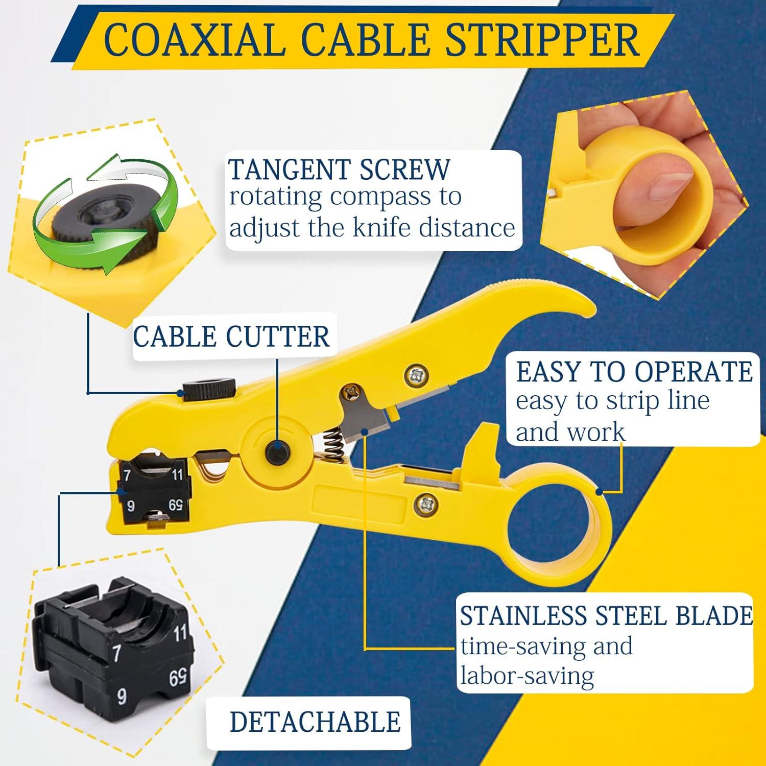 Kit de Crimpadora de Cable Coaxial AZUNYYDS con 20 Conectores F