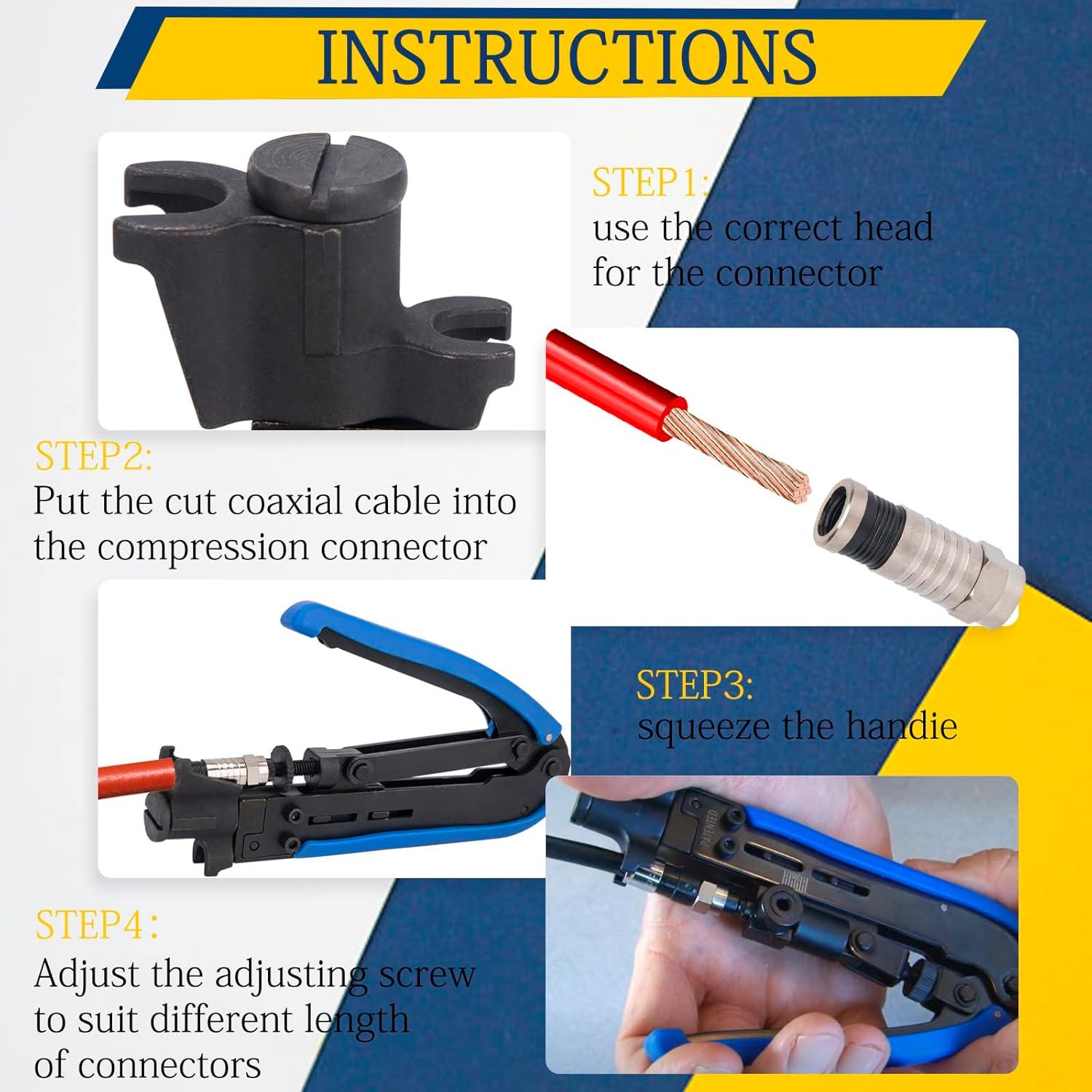 Kit de Crimpadora de Cable Coaxial AZUNYYDS con 20 Conectores F