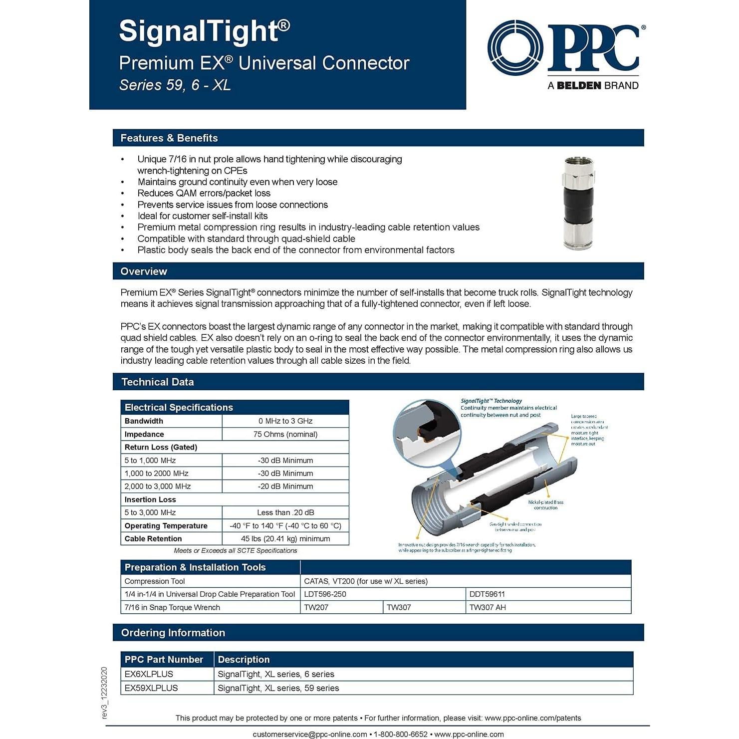 Conectores de Compresión PPC EX6XL para Coaxial - 50 Piezas