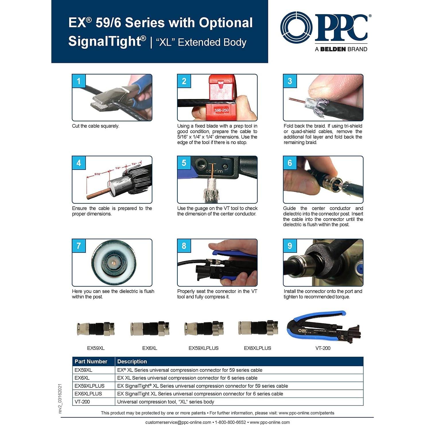 Conectores de Compresión PPC EX6XL para Coaxial - 50 Piezas