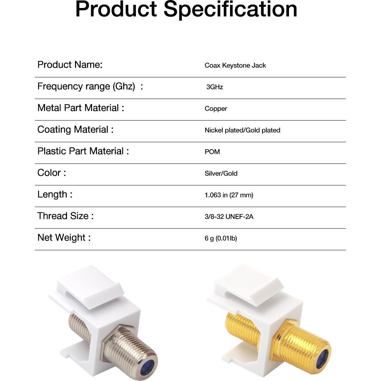 Insertos Keystone Coaxiales VCE RG6 Paquete de 10 - 3GHz